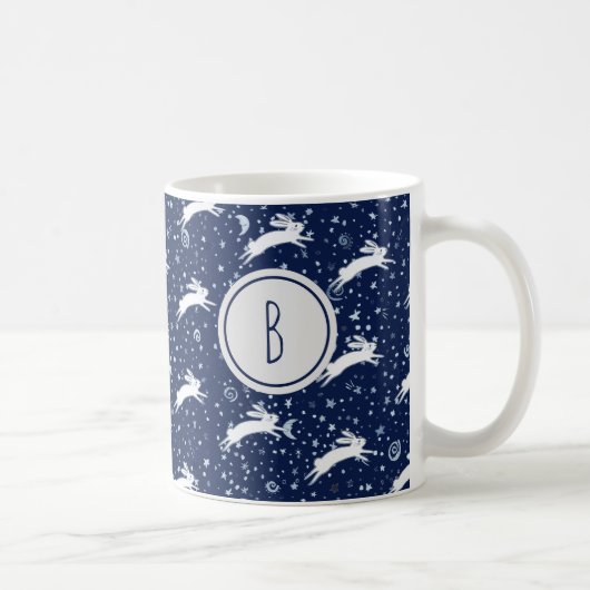 Monogram Navy Blue Celestial Konijnenkonijn Sterre Koffiemok (Rechts)