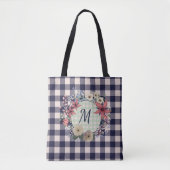 Monogram Navy Blue Checks | Je past je aan Tote Bag (Voorkant)
