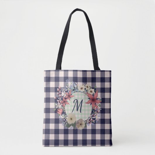 Monogram Navy Blue Checks | Je past je aan Tote Bag (Voorkant)