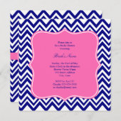 Monogram Navy Blue Chevron Pattern met Hot Pink Kaart (Voorkant / Achterkant)