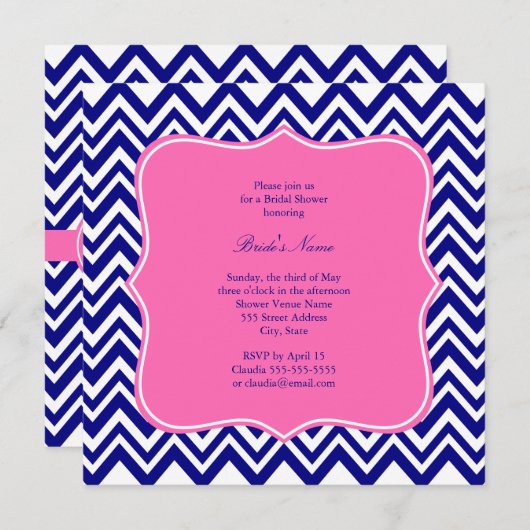 Monogram Navy Blue Chevron Pattern met Hot Pink Kaart (Voorkant / Achterkant)