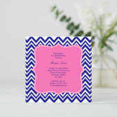 Monogram Navy Blue Chevron Pattern met Hot Pink Kaart (Staand voorkant)