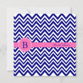 Monogram Navy Blue Chevron Pattern met Hot Pink Kaart (Achterkant)