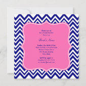 Monogram Navy Blue Chevron Pattern met Hot Pink Kaart (Voorkant)