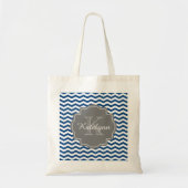 Monogram Navy Blue Chevron Zigzag Custom Canvas ta Tote Bag (Voorkant)