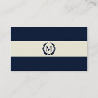 Monogram Navy Blue & Cream Stripe Visitekaartje