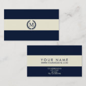 Monogram Navy Blue & Cream Stripe Visitekaartje (Voorkant / Achterkant)