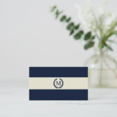 Monogram Navy Blue & Cream Stripe Visitekaartje (Staand voorkant)