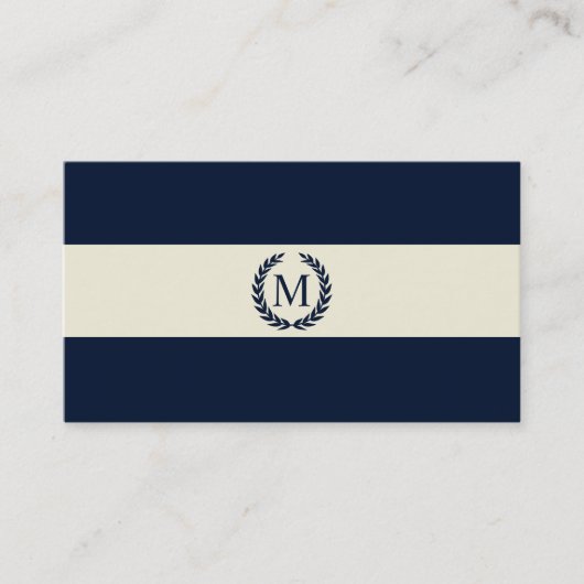 Monogram Navy Blue & Cream Stripe Visitekaartje (Voorkant)