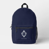 Monogram Navy Blue Crest en aangepaste naam Bedrukte Rugzak (Voorkant)