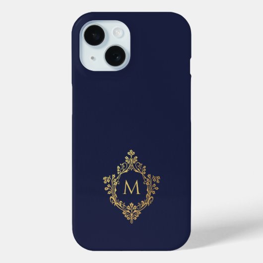 Monogram Navy Blue Elegant Faux Gold Crest Initiaa Case-Mate iPhone Case (Achterkant)