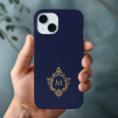 Monogram Navy Blue Elegant Faux Gold Crest Initiaa Case-Mate iPhone Case
