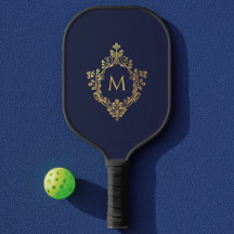 Monogram Navy Blue Elegant Faux Gold  Crest