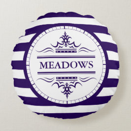 Monogram Navy Blue Elegant Nautical Sierkussen Rond Kussen