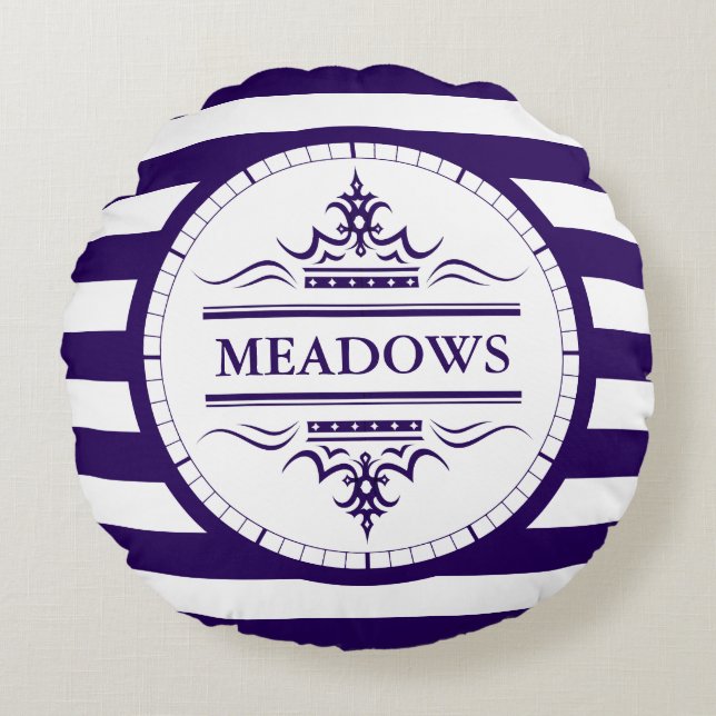 Monogram Navy Blue Elegant Nautical Sierkussen Rond Kussen (Voorkant)