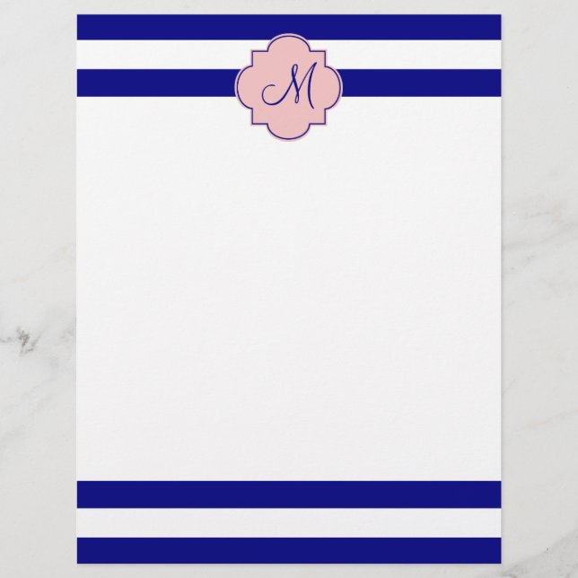 Monogram Navy Blue en Baby roze gestreept patroon (Voorkant)