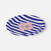 Monogram Navy Blue en Baby roze gestreept patroon Papieren Bordje (Gekanteld)