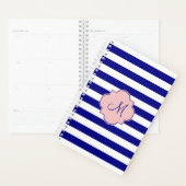 Monogram Navy Blue en Baby roze gestreept patroon Planner (Display)