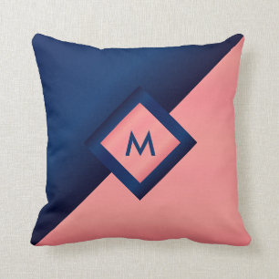 Monogram Navy Blue en Coral Kussen