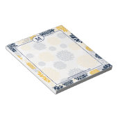Monogram Navy Blue en Gold Floral Notitieblok (Schuin)