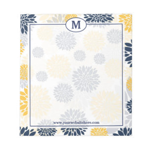 Monogram Navy Blue en Gold Floral Notitieblok