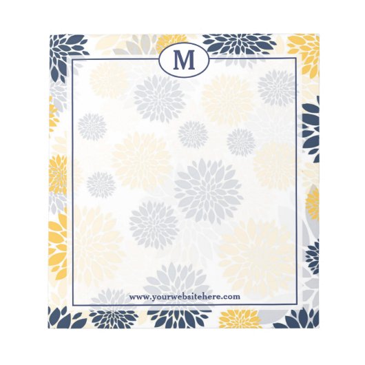 Monogram Navy Blue en Gold Floral Notitieblok (Voorkant)