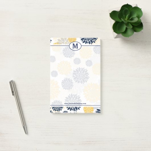 Monogram Navy Blue en Gold Floral Post-it® Notes (Kantoor)