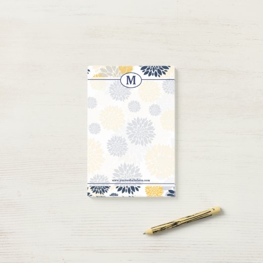 Monogram Navy Blue en Gold Floral Post-it® Notes (Op bureau)