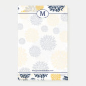 Monogram Navy Blue en Gold Floral Post-it® Notes (Voorkant)