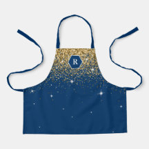 Monogram Navy Blue en Gold Glitter Modern Hexagon