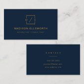Monogram Navy Blue en Gold Modern Professional Visitekaartje (Voorkant / Achterkant)