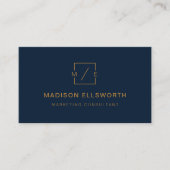 Monogram Navy Blue en Gold Modern Professional Visitekaartje (Voorkant)