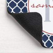 Monogram Navy Blue en Red Quatrefoil Muismat (Hoek)