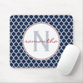 Monogram Navy Blue en Red Quatrefoil Muismat (Met muis)