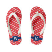 Monogram Navy Blue en Red Whales Kinder Teenslippers (Voetbed)