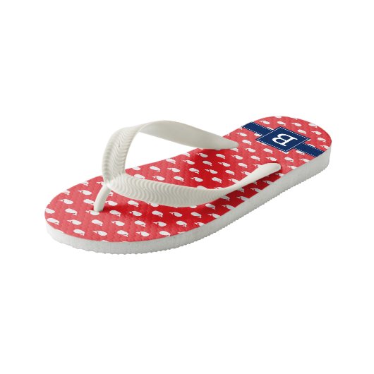 Monogram Navy Blue en Red Whales Kinder Teenslippers (Schuin)