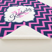 Monogram Navy-Blue en roze Chevron Sherpa Deken (3/4)