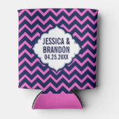 Monogram Navy-Blue en roze zigzag Chevron 2 Blikjeskoeler (Voorkant)