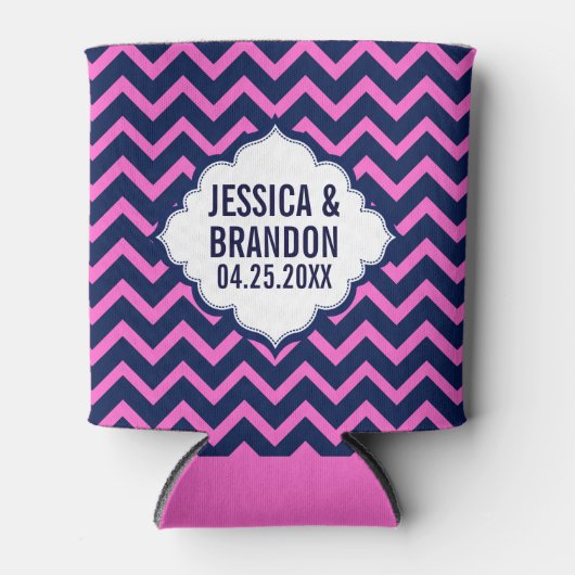 Monogram Navy-Blue en roze zigzag Chevron 2 Blikjeskoeler (Voorkant)
