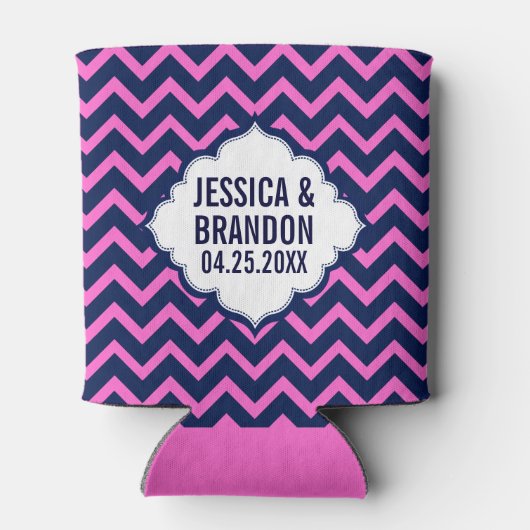 Monogram Navy-Blue en roze zigzag Chevron 2 Blikjeskoeler (Achterkant)