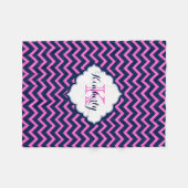 Monogram Navy-Blue en roze zigzagchevron Fleece Deken (Voorkant (Horizontaal))