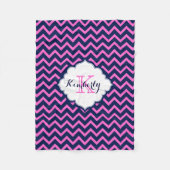 Monogram Navy-Blue en roze zigzagchevron Fleece Deken (Voorkant)