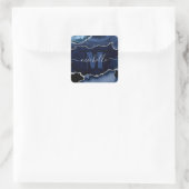 Monogram Navy Blue en Silver Glitter Marble Agate Vierkante Sticker (Tas)
