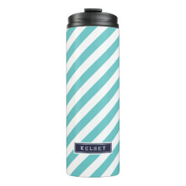 Monogram Navy Blue en Turquoise Preppy Stripes Thermosbeker