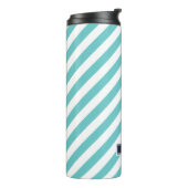 Monogram Navy Blue en Turquoise Preppy Stripes Thermosbeker (Gedraaid links)