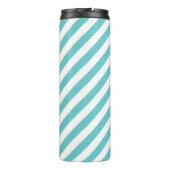 Monogram Navy Blue en Turquoise Preppy Stripes Thermosbeker (Achterkant)