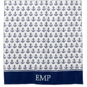 Monogram Navy Blue en White Anchor Douchegordijn (Voorkant)