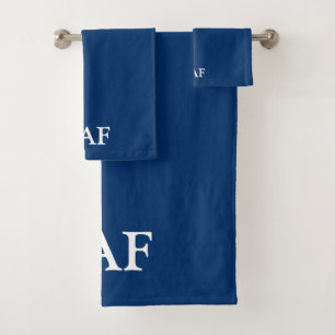 Monogram Navy Blue en White Bad Handdoek