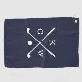 Monogram Navy Blue en White Golf Clubs Golfhanddoek (Horizontaal)