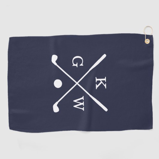 Monogram Navy Blue en White Golf Clubs Golfhanddoek (Horizontaal)